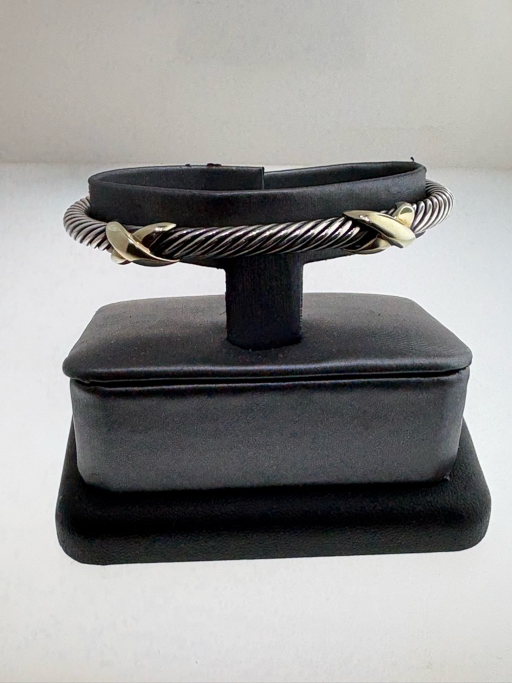 David Yurman Bracelet Silver & 14K Yellow Gold Double X Bangle 5 mm Cable Cuff